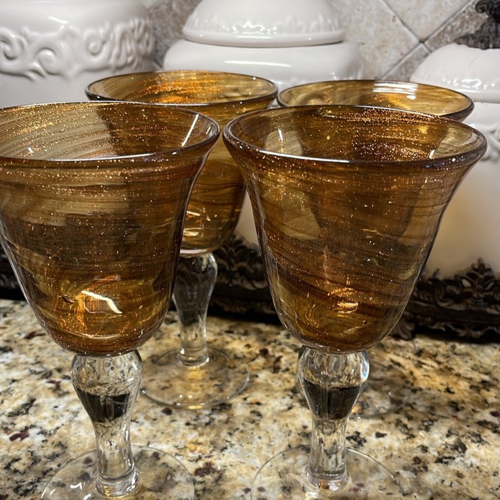 Elegant Amber Glass Goblets
